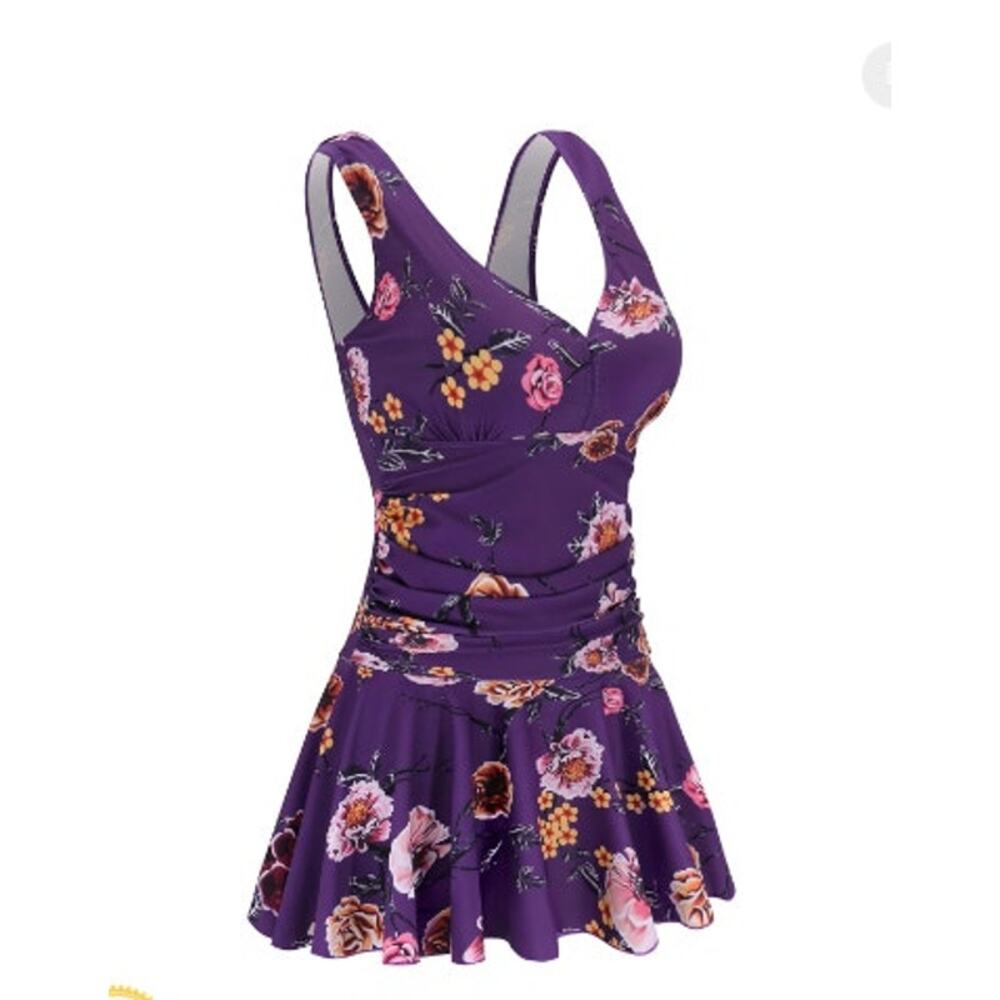 New NWT Aontus Purple Floral Swim‎ Dress Size XXL